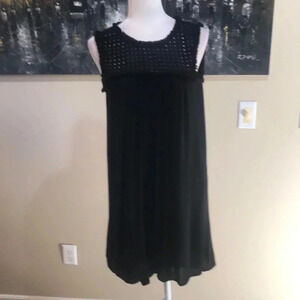 Tommy Bahama Black Lattice Style Fringed Tassel 100% Cotton Lined Mini Dress-S